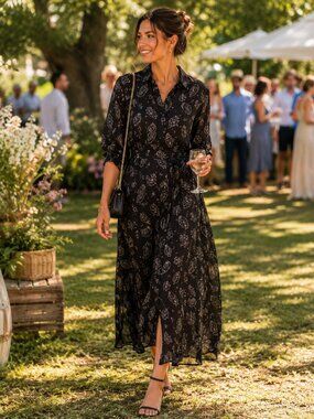Zara Maxi Dress 3/4 Sleeves Button Down - Black & White paisley. Size S